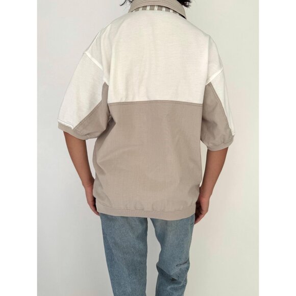 90s vintage white brown striped retro style unisex mens collared polo golf shirt - Picture 6 of 10